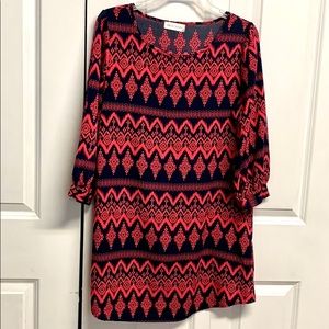Love Crazy Pink Black Zig Zag Diamond Print Mid Sleeve Boxy Mini Dress Size M